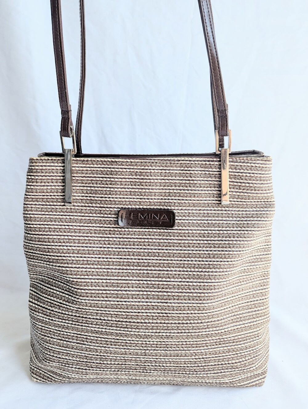 Femina Italy Woven Shoulder Bag Brown Beige Italian Style